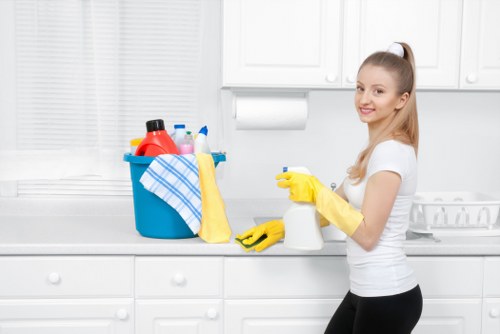 Professional office cleaning service maintaining meeting room hygiene