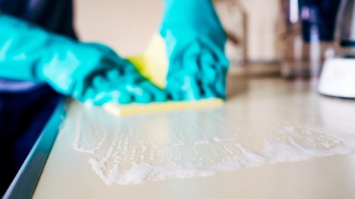 Cleaning supplies arranged for Airbnb turnover service